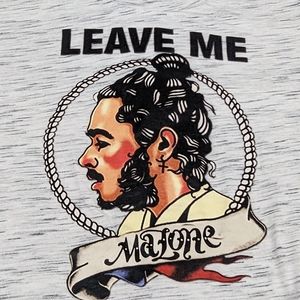Post Malone LEAVE ME MALONE Grey & Off White Tee with Bold Graphic on Fr…
